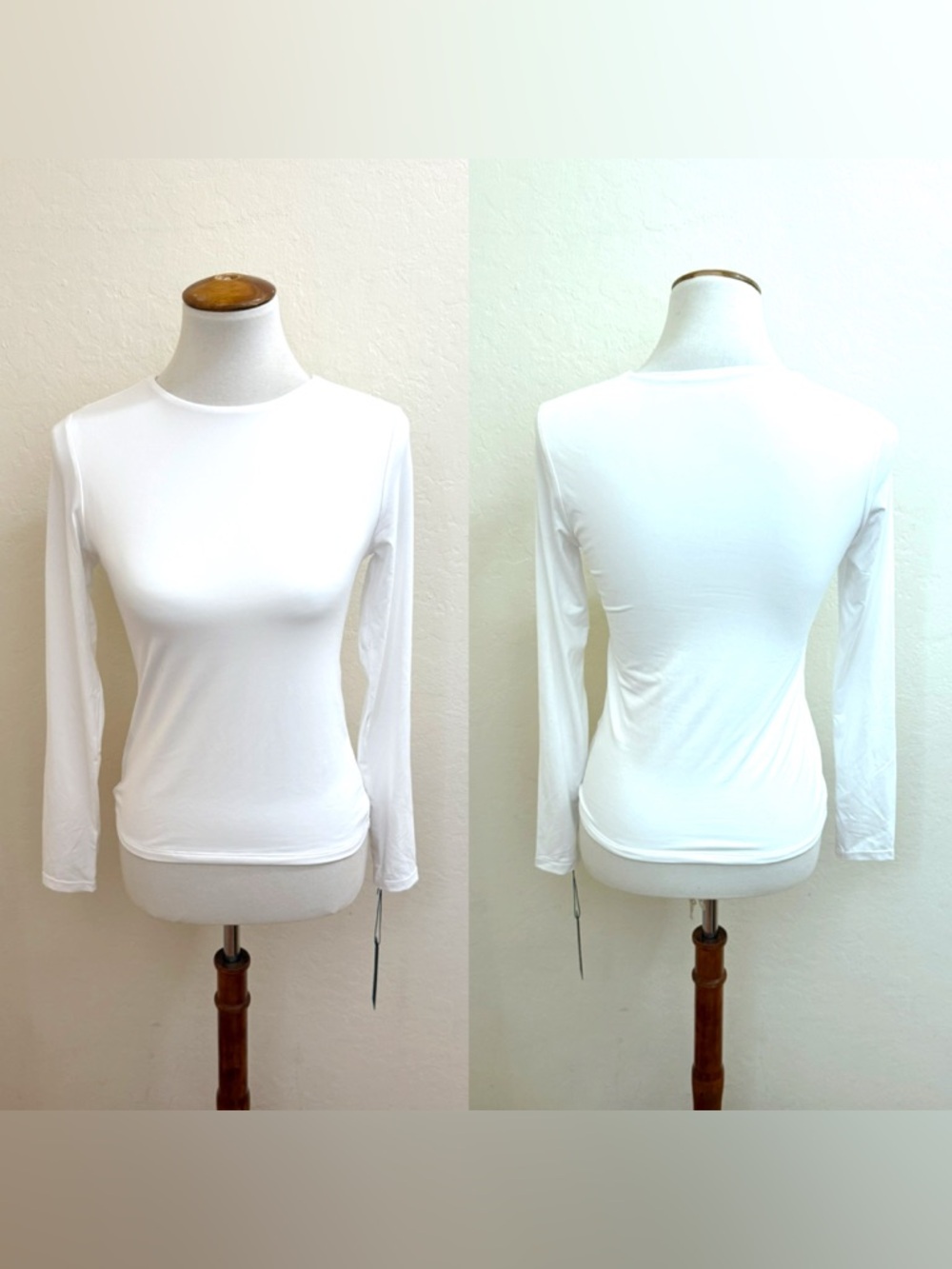 Tahari White Long-Sleeve Crewneck Top